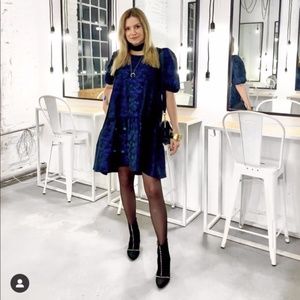 Zara Voluminous Jacquard Dress Black Blue Bloggers  Shiny Size S